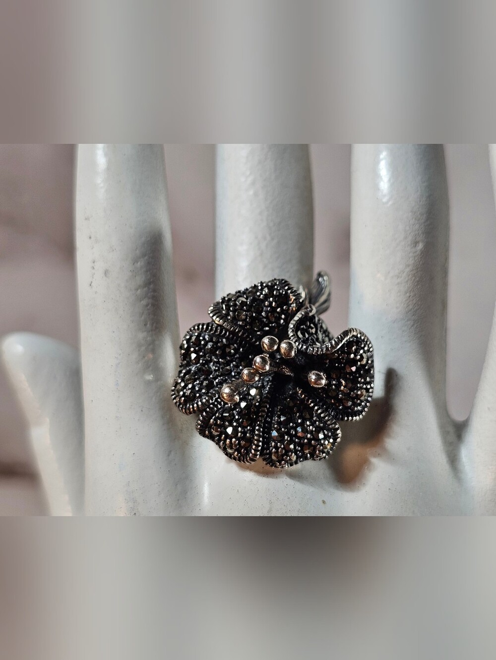 Sterling and Marcasite Floral Ring